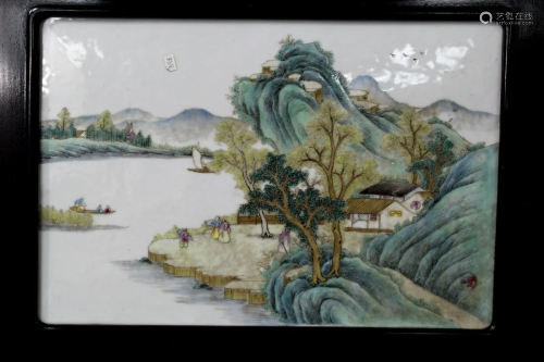 Chinese Painted Porcelain Plaque of River Scene