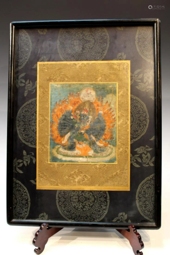 Chinese Framed Small Thangka. Possibly 18th C.