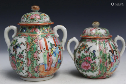 Two Chinese Rose Medallion Porcelain Covered Jars