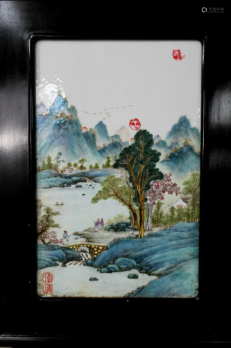 Chinese Painted Porcelain Plaque of River and Mountain