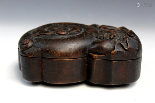Chinese carved snail shaped wood box.