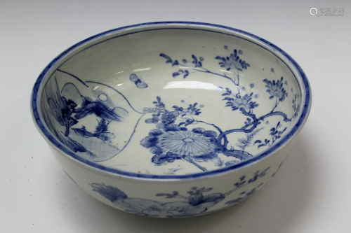 Japanese Blue and White Porcelain Punch Bowl