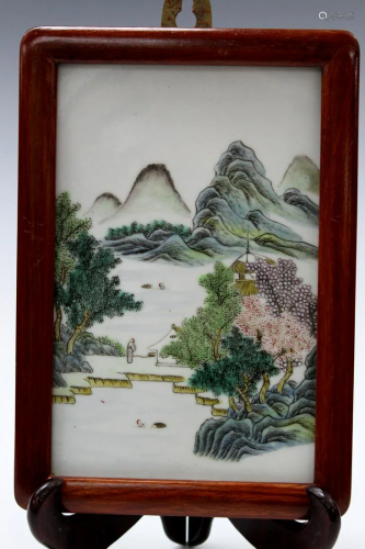 Chinese Painted Porcelain Plaque of River and Mountain