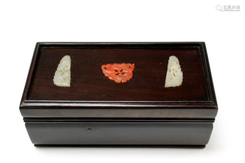 Chinese Hardwood Box with Jade and Agate