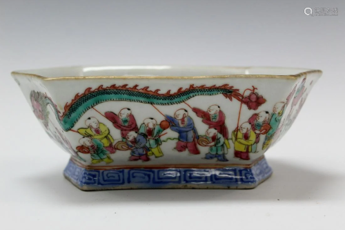 Chinese Famille Rose Porcelain Bowl with Children at