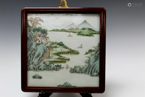 Chinese Framed Porcelain Plaque of River Scene