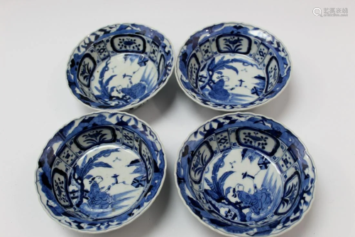 Set of 4 Chinese Blue and White Porcelain Bowls