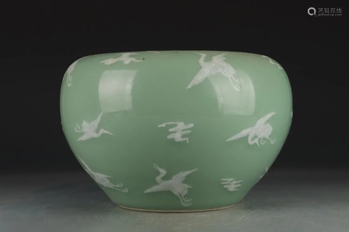 CELADON GROUND 'CRANES' PORCELAIN WATER POT