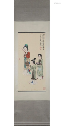 FIGURAL PAINTING OF LADY&SERVANTS, CHANG DAI-CHIEN