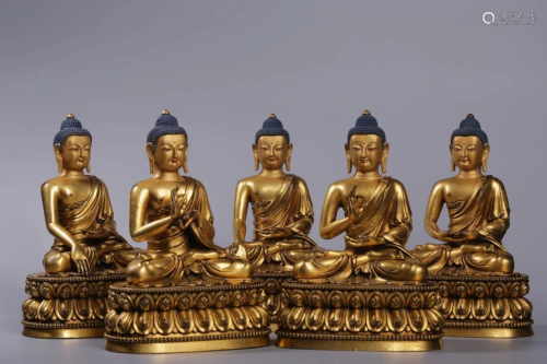GILT BRONZE STATUES OF THE FIVE BUDDHAS