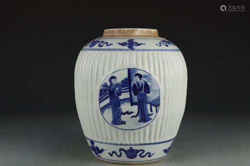 BLUE AND WHITE OPEN FACE LOBED JAR