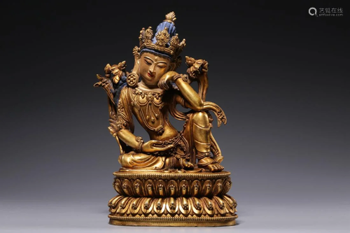 GILT BRONZE STATUE OF THINKING AVALOKITESHVARA