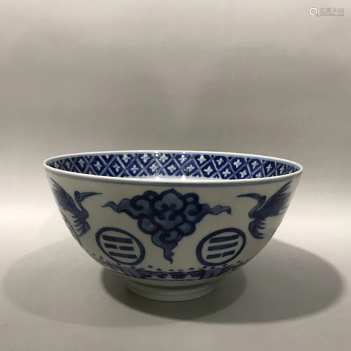 BLUE AND WHITE 'CRANES' PORCELAIN BOWL