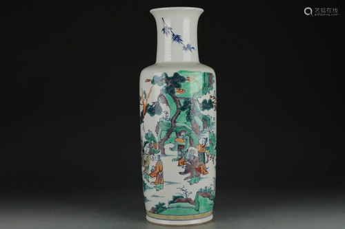 CHINESE DOUCAI NARRATIVE ROULEAU VASE