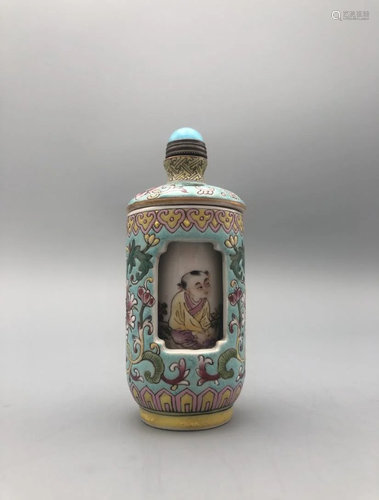 FAMILLE ROSE PORCELAIN REVOLVING SNUFF BOTTLE