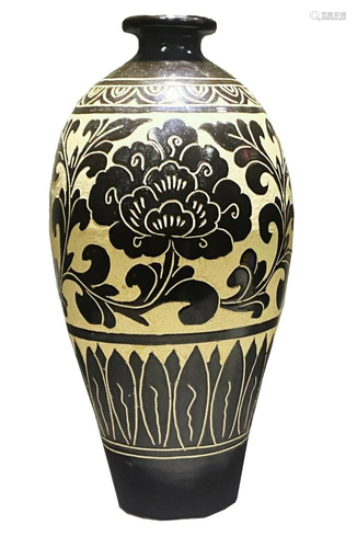 CIZHOU KILN FLOWER ENGRAVED MEIPING VASE