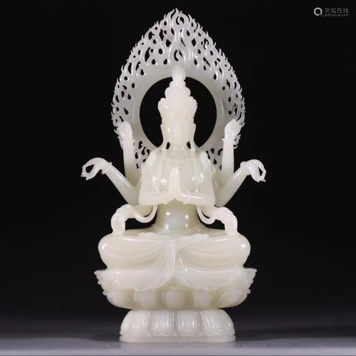 CHINESE WHITE JADE CARVED FIGURINE OF ARMS GUANYIN