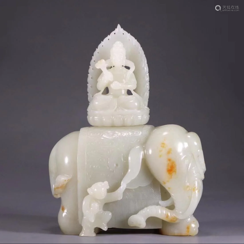 CHINESE JADE CARVING SAMANTABHADRA ON ELEPHANT