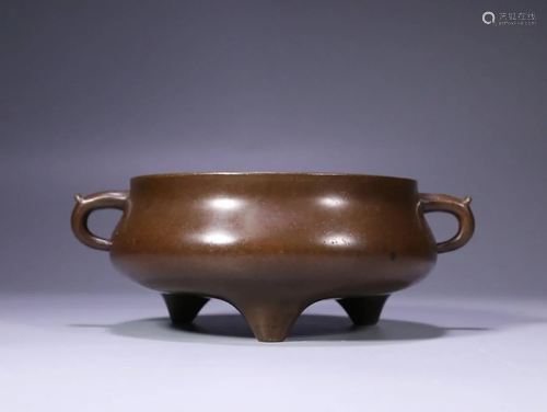 CHINESE PLAIN TRIPOD BRONZE CENSER