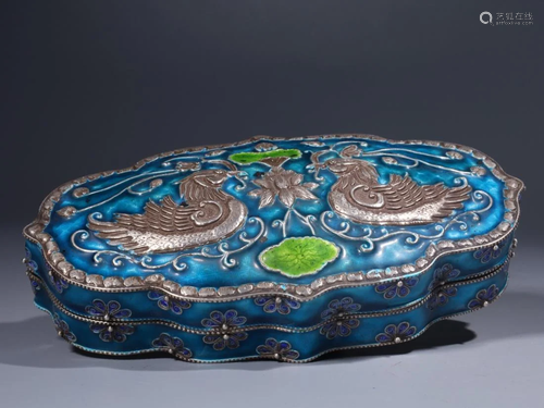 ENAMELED MANDARIN DUCKS SILVER TRINKET BOX