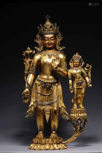 GILT BRONZE STATUE OF CONJOINED BODHISATTVA