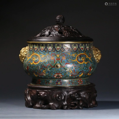 CHINESE CLOISONNE ENAMELED BRONZE CENSER