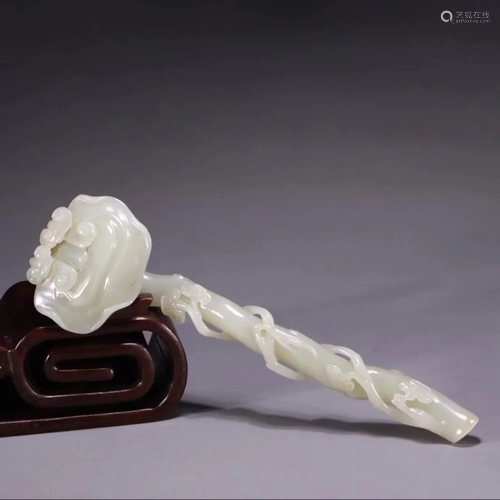 OPENWORK WHITE JADE CARVING RUYI SCEPTER