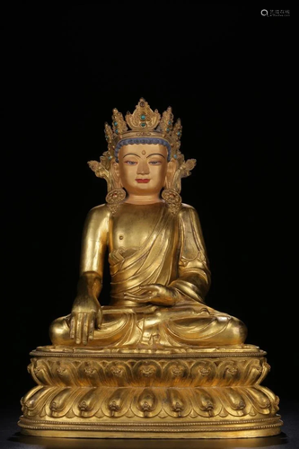 GILT BRONZE STATUE OF SEATED BODHISATTVA