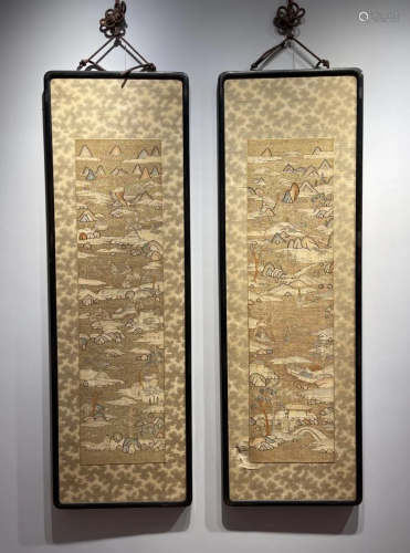 PAIR OF K'O-SSU EMBROIDERY HANGING SCREENS