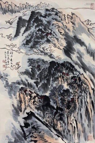 CHINESE PAINTING OF MOUNTAIN SCENE, LU YANSHAO