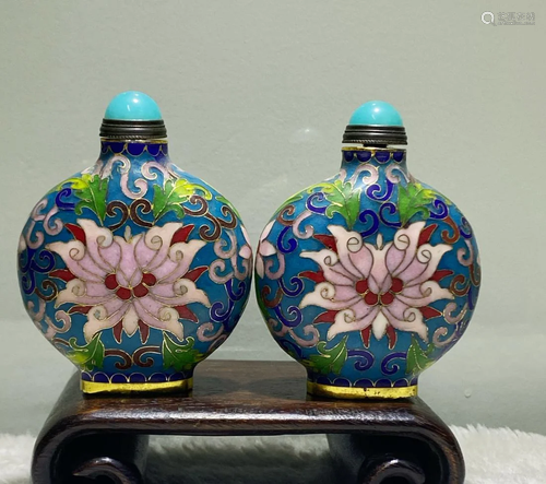 PAIR OF CLOISONNE FLORAL SNUFF BOTTLES