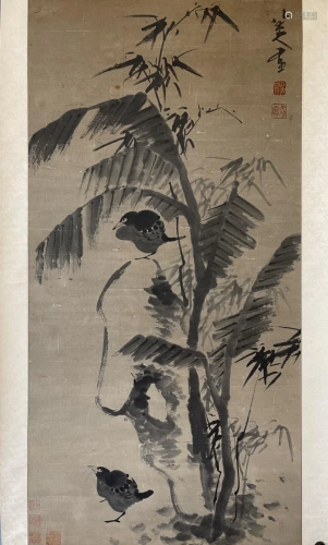 CHINESE PAINTING OF TREE AND BIRDS, BADA SHANREN