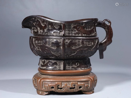 RED SANDALWOOD CARVING WINE VESSEL GONG