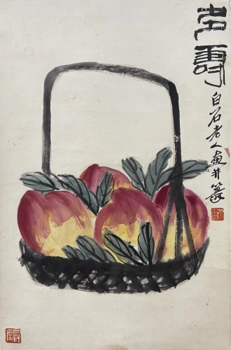 PAINTING OF PEACHES IN BASKET, QI BAISHI