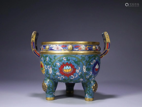 CLOISONNE ENAMELED FLORAL BRONZE CENSER