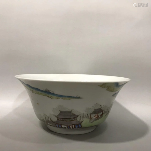 FAMILLE ROSE 'LANDSCAPE' PORCELAIN BOWL