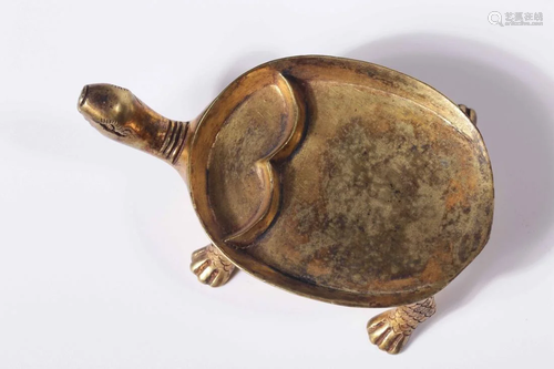 GILT BRONZE TORTOISE-SHAPED INKSTONE