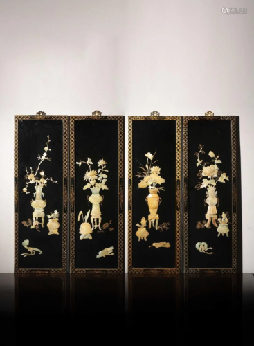 MOTHER-OF-PEARL INLAID LACQUERED HANGING SCREENS
