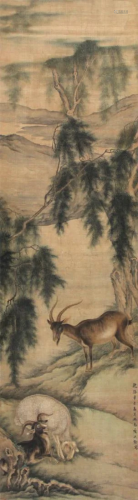 CHINESE PAINTING OF THREE RAMS, SHEN QUAN.