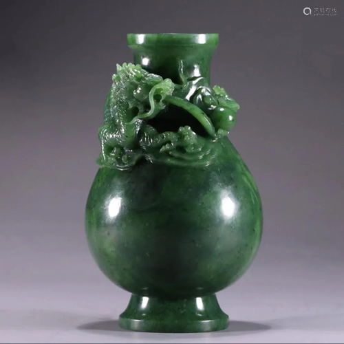 CHINESE JASPER CARVING OF DRAGON VASE