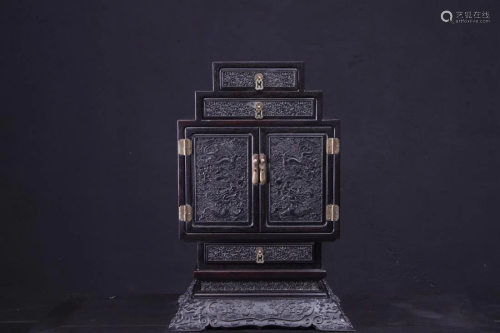 CHINESE RED SANDALWOOD CARVING DRAGON CABINET