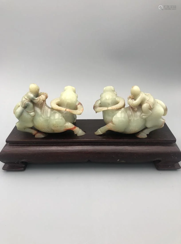 A PAIR OF JADE CARVING PIECES OF OX HERDING