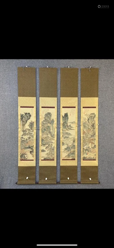 FOUR-PANEL PAINTINGS OF LANDSCAPE, PU RU