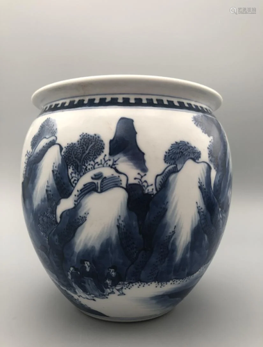 BLUE AND WHITE LANDSCAPE PORCELAIN VAT