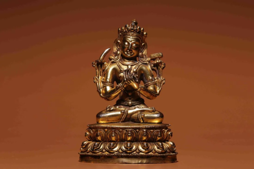 GILT BRONZE FIGURINE OF SEATED BUDDHA