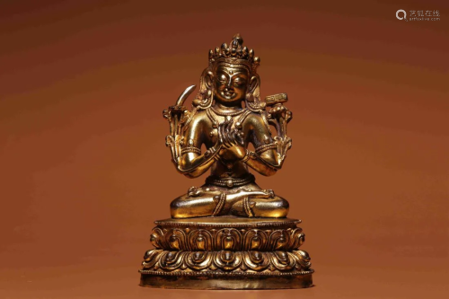 GILT BRONZE FIGURINE OF SEATED BUDDHA