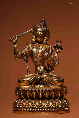 GILT BRONZE FIGURINE OF SEATED MANJUSHRI