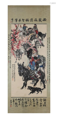 PAINTING OF FIGURES AND DONKEYS, HUANG ZHOU