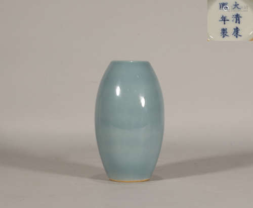 Qing Kangxi green glazed olive bottle.