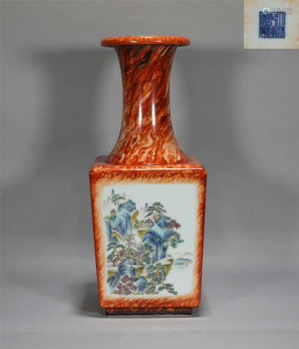 Qing dynasty Qianlong wood grain glaze window pastel flower ...